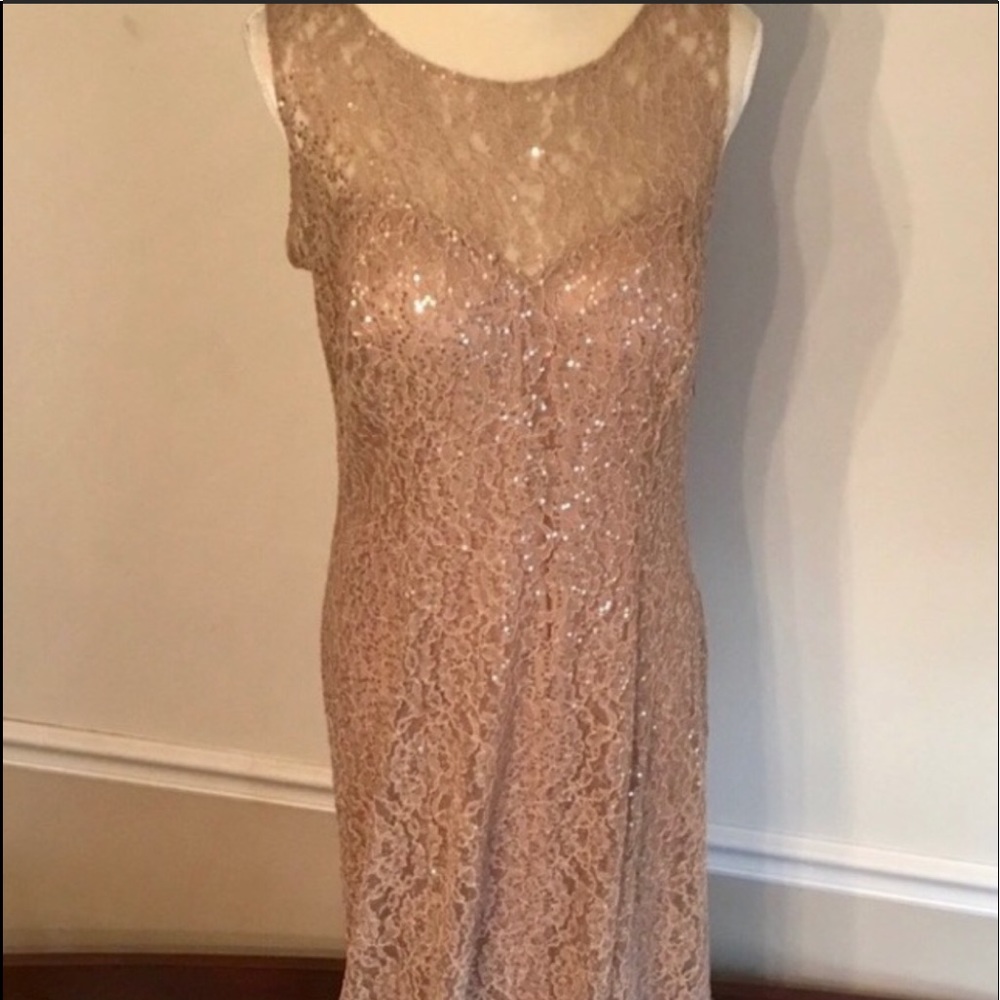Beautiful Champagne long sequin and lace gown